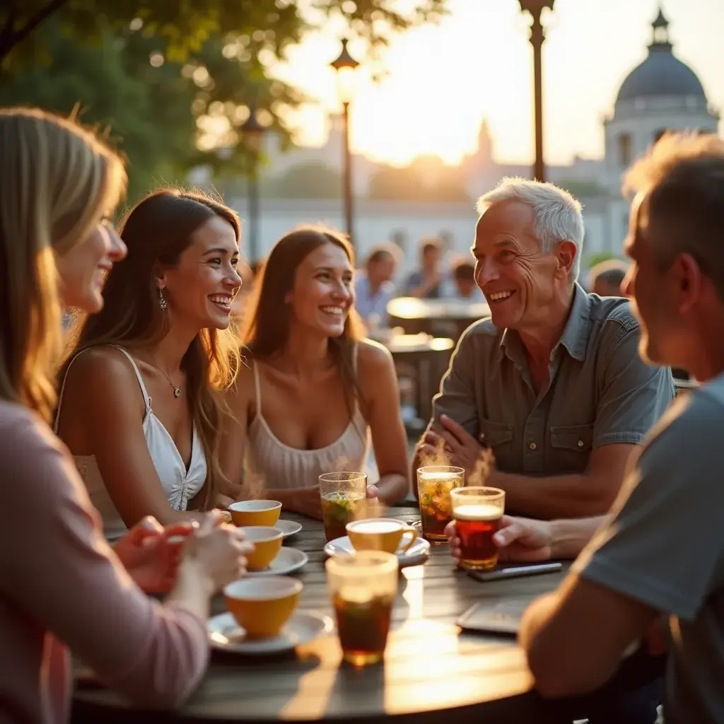 Gyógytea felnőttek kezében, élénk szórakozás a barátokkal